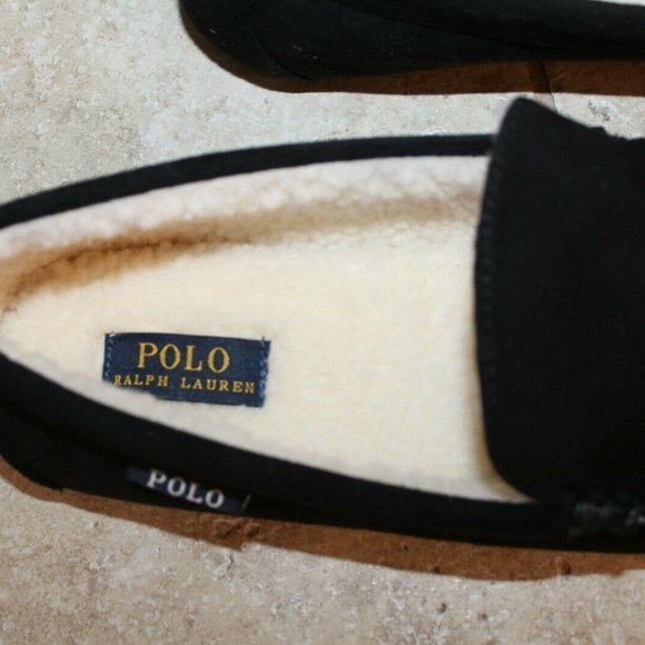 POLO RALPH LAUREN MEN\'S SUEDE‎ SLIPPERS BLACK RED
